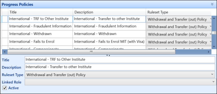 Progress Policies reference data