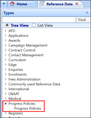 Progress Policies reference data group