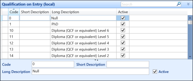 Qualification on Entry (local) reference data