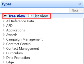 Tree View and List View radio buttons