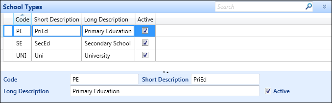 School Types reference data