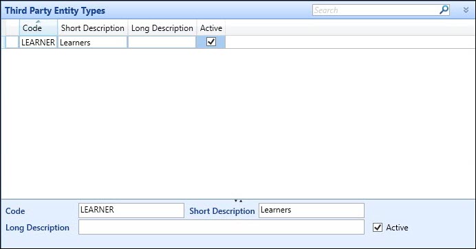 Third Party Entity Types Reference Data