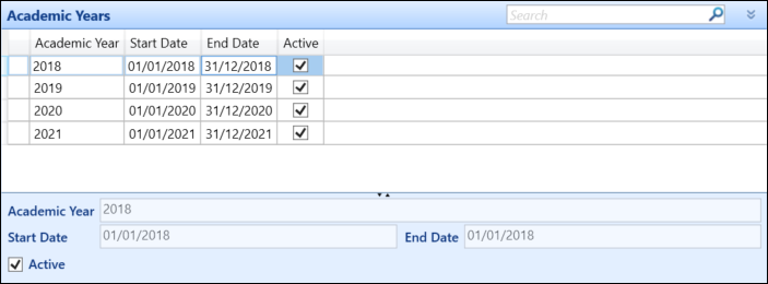 Academic Years reference data