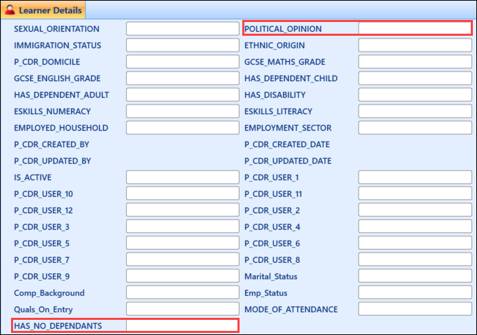 POLITICAL_OPINION and HAS_NO_DEPENDENTS fields