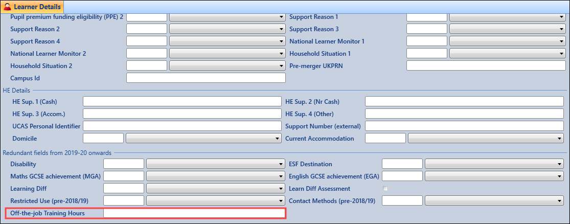 New location of the Off-the-job Training Hours field