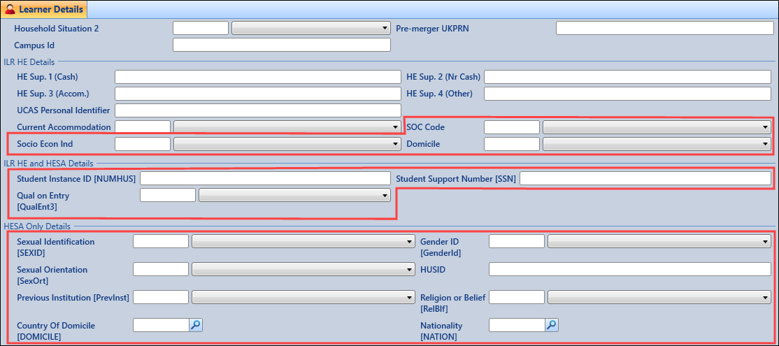 Added or edited fields on the Learner Details screen