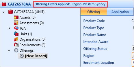 Displayed offering filters