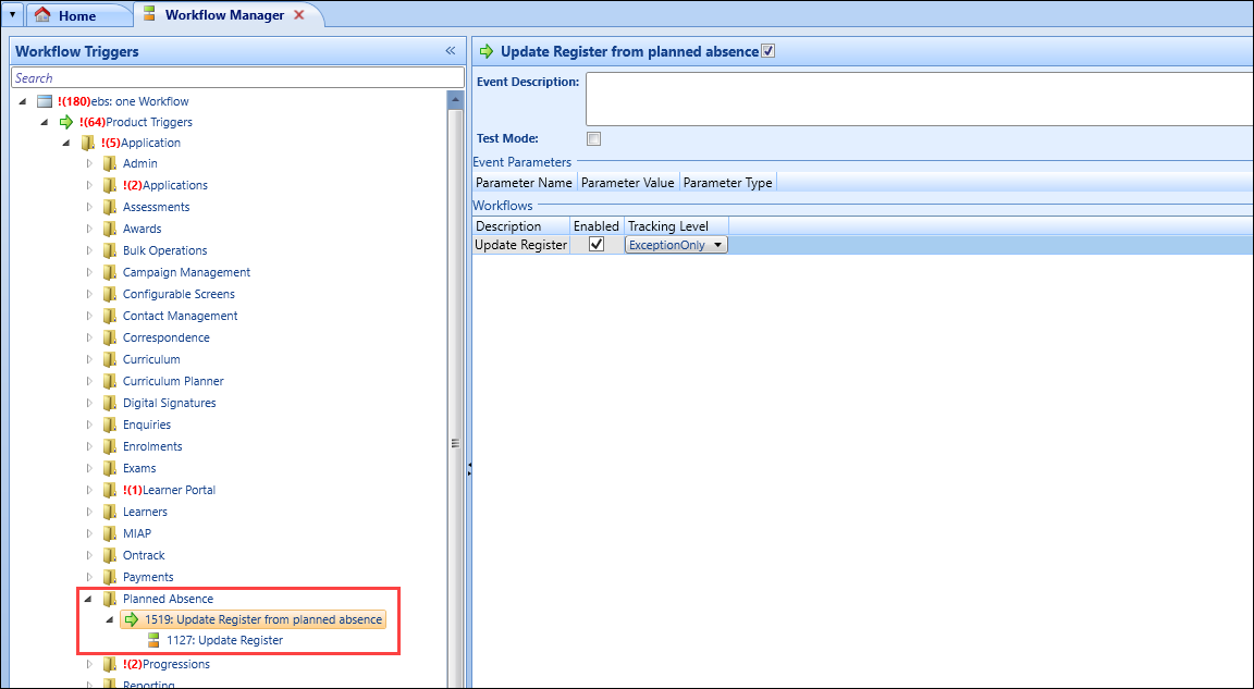 Update Register from planned absence product trigger