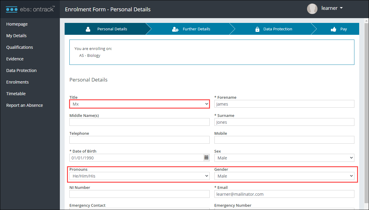 Mx option and new Gender and Pronouns fields