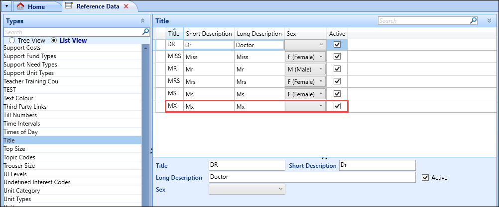 Title reference data screen