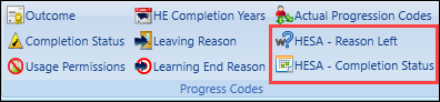 HESA - Reason Left and HESA - Completion Status buttons