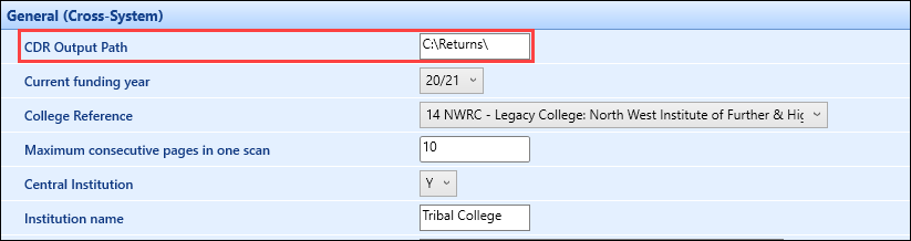 CDR Output Path institution setting