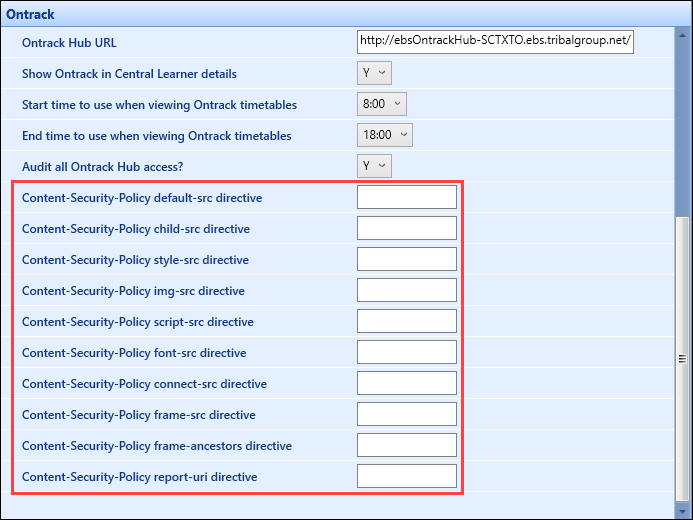 Content-Security-Policy institution settings