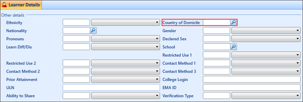 Country of Domicile in the Other Details section