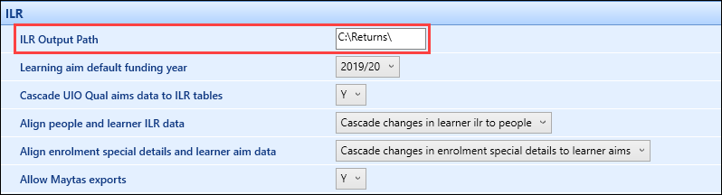 ILR Output Path institution setting