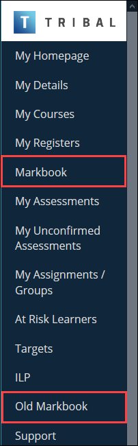 Markbook button in the left-hand pane