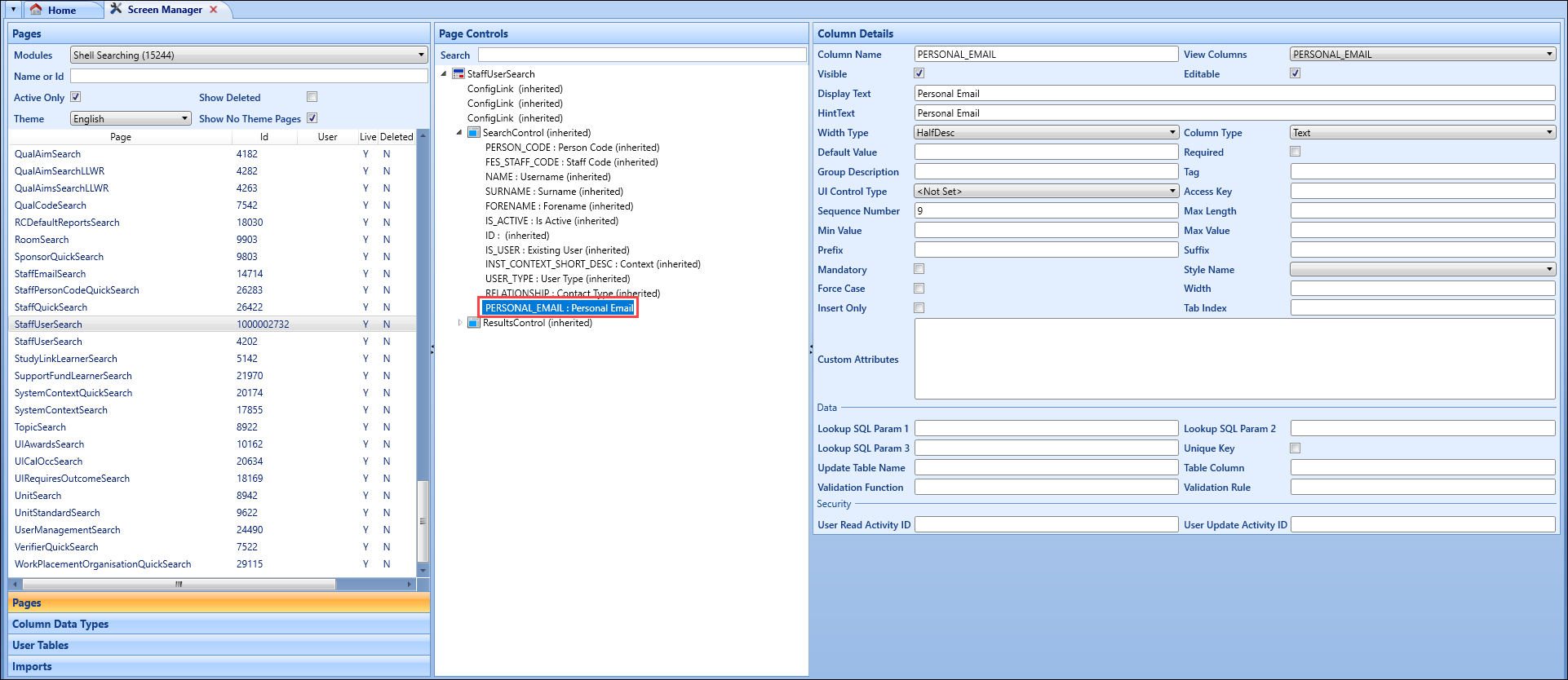 SearchControl on the StaffUserScreen