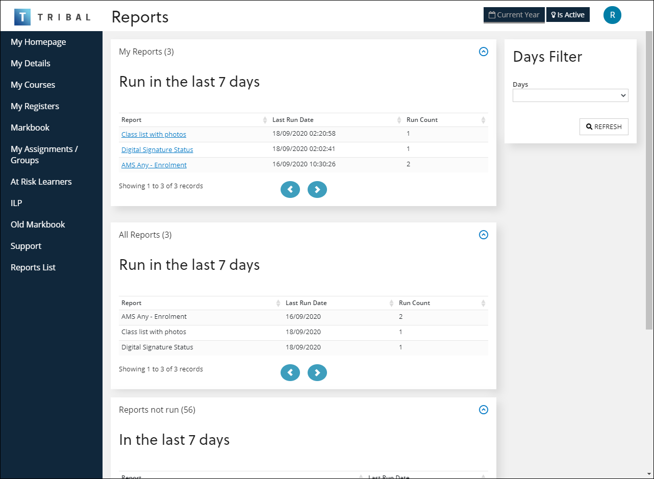 Reports Homepage 