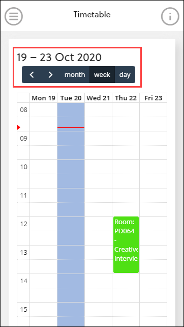 Timetable view on mobile