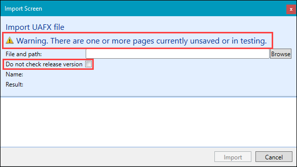 New warning and field on Import Screen window