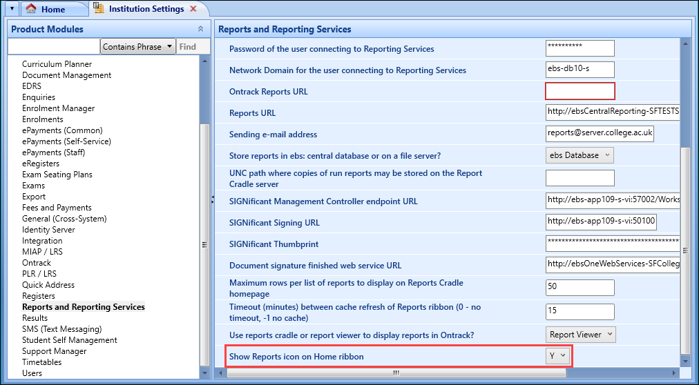 Show Reports Icon setting