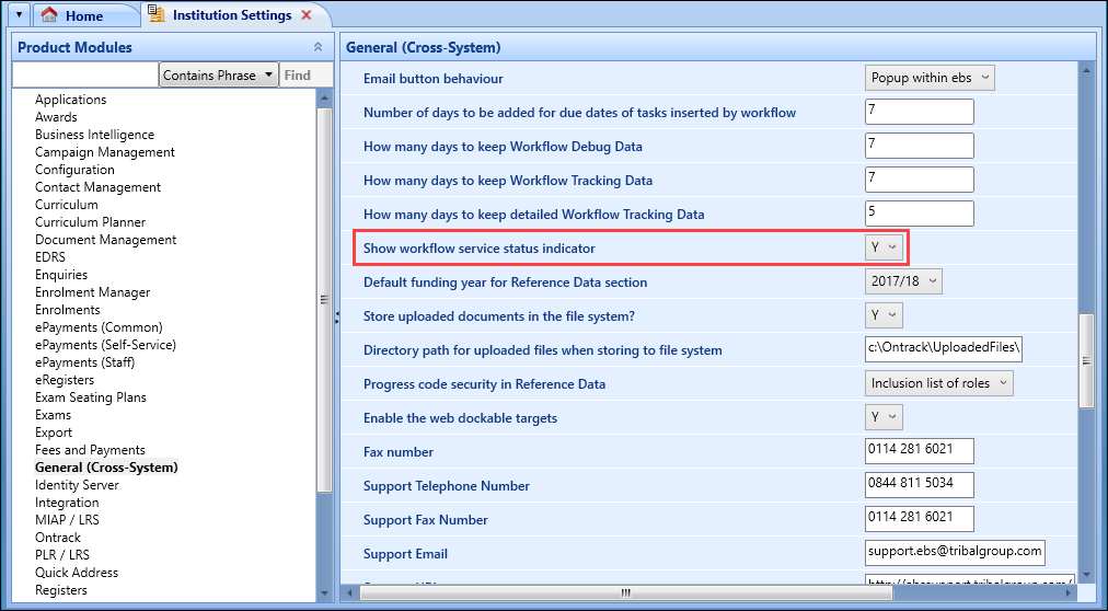 Show workflow indicator setting