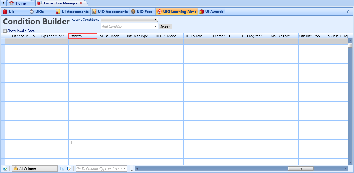 UIO Learning Aims screen Pathway field