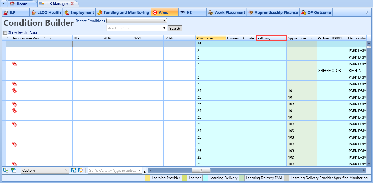 Aims tab Pathway field