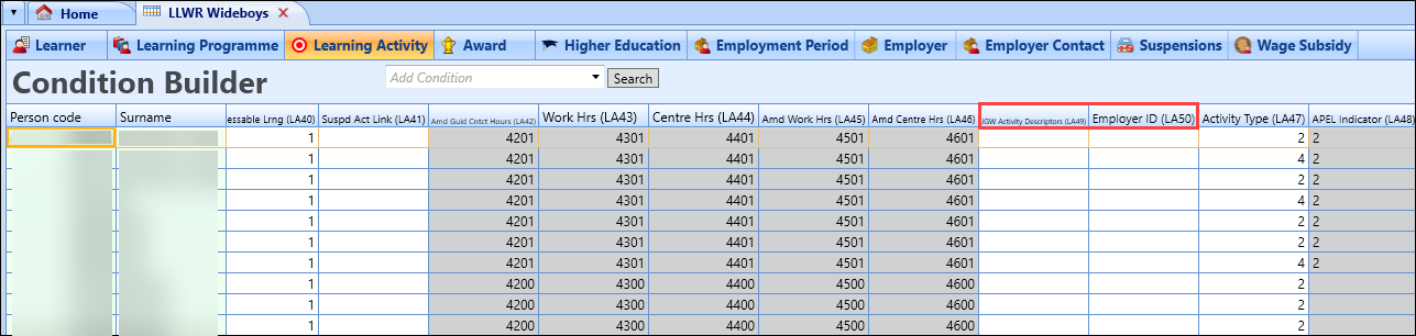 JGWActivitydescriptors and Employer ID fields have been added to the Learning Activity tab