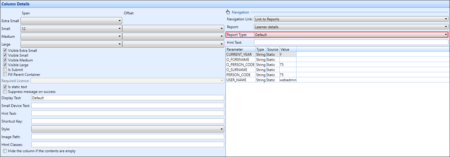 Report Type field 