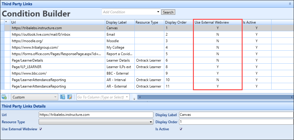 Use External Webview field