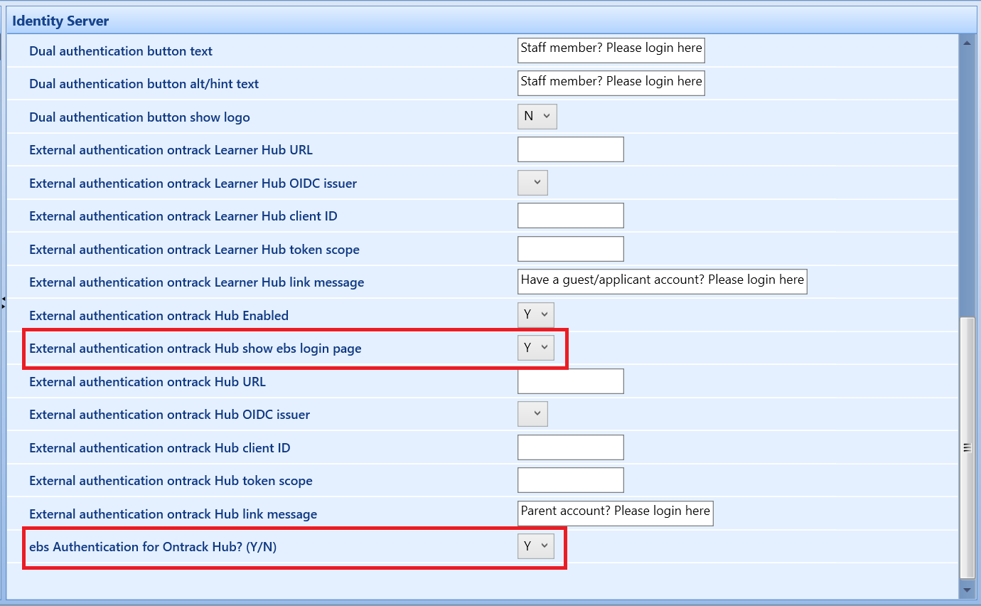 ebs Authentication Institution Settings