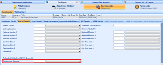 Special Details Employment Outcome