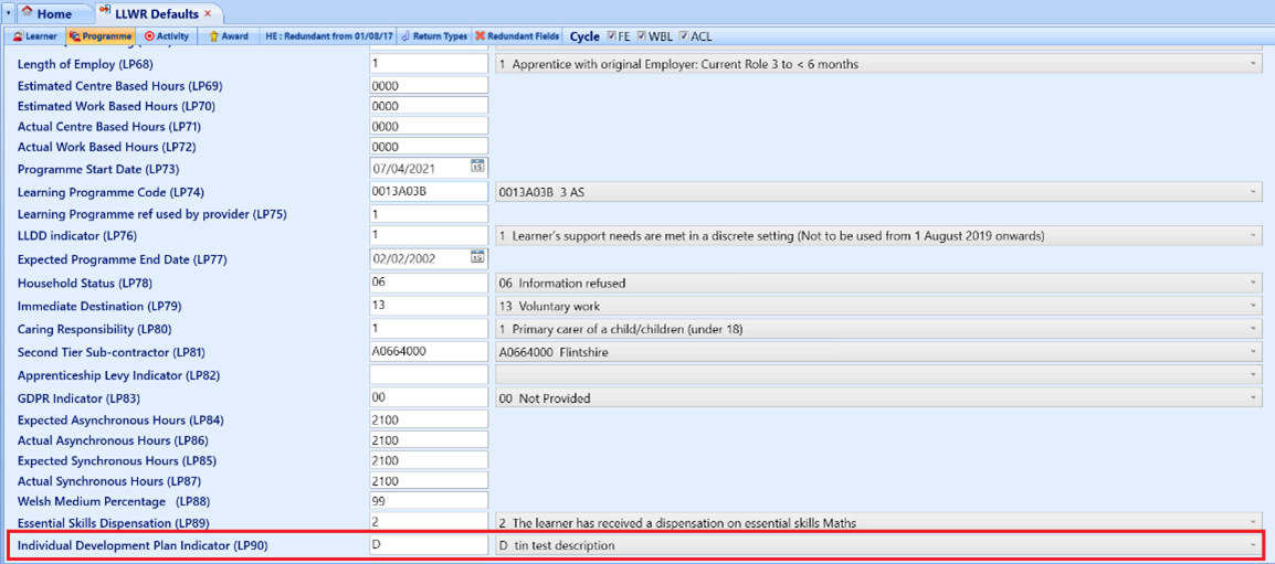 LLWR Defaults IDP indicator