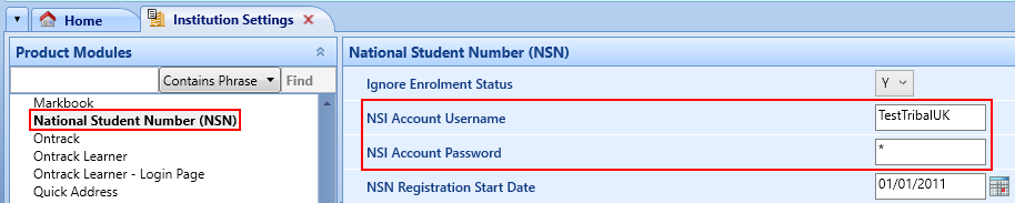 NSI account username and password