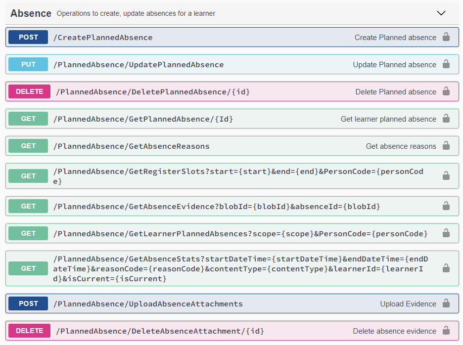 REST Planned absence apis