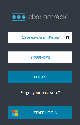 Ontrack Hub login panel