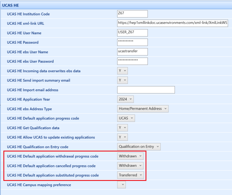 UCAS withdrawn, cancelled and substituted institution settings