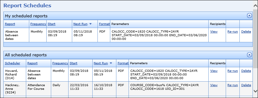 Report Schedules page