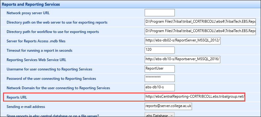 Reports URL institution setting