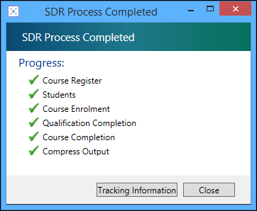 SDR Process Completed message 