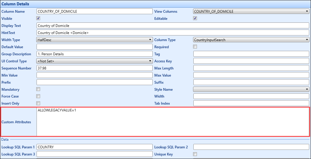 Custom Attributes field