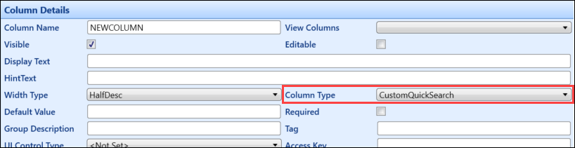 Column Type field