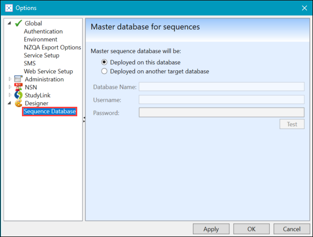 Master database for sequences screen