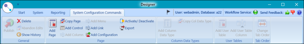 System Configuration Commands ribbon