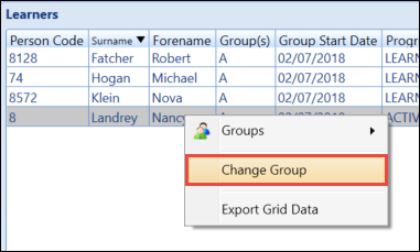 Change Group option