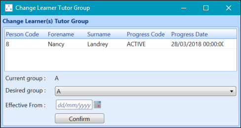 Change Learner Tutor Group window