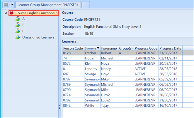 Course tab