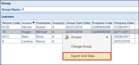 Export Grid Data option