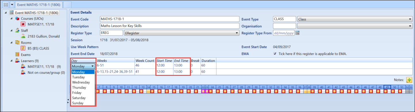 Change the day/time in Event Details